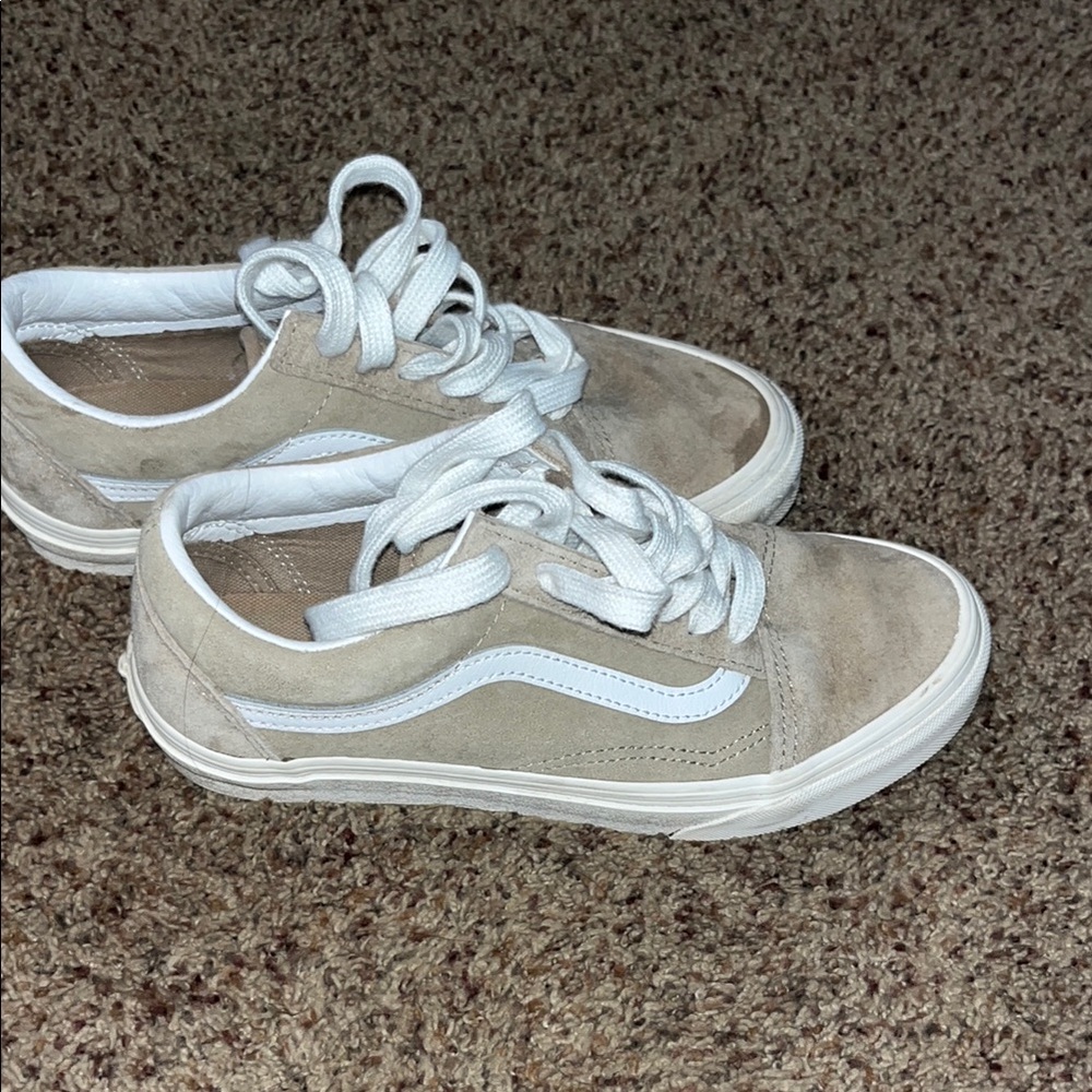 Vans Tan and White Low-Top Sneakers Worn